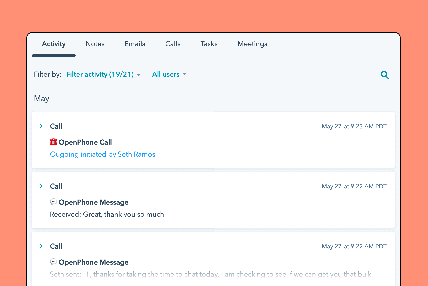 call recording logged in HubSpot