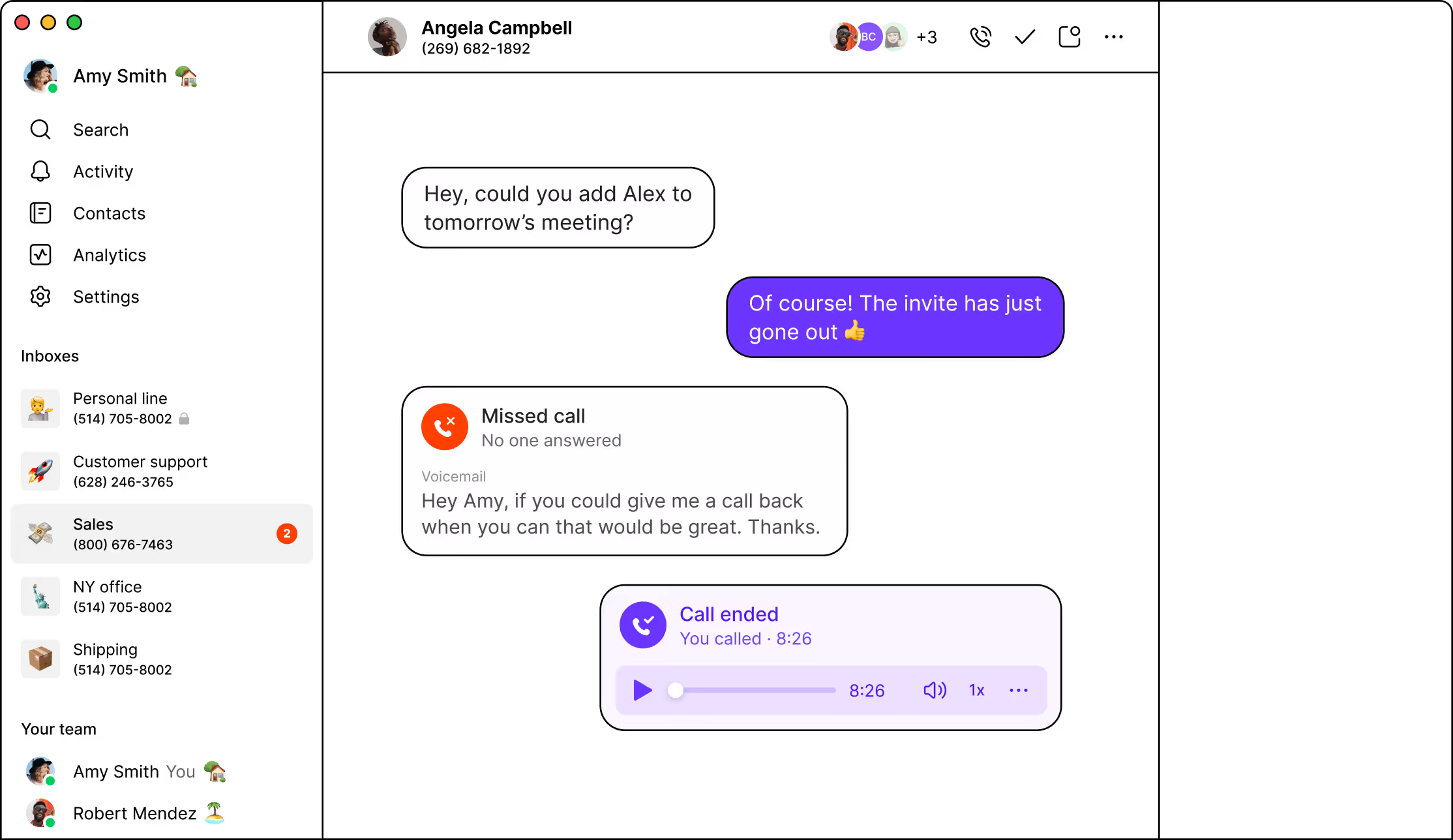 A screen shot of a messaging app with a conversation between two people.