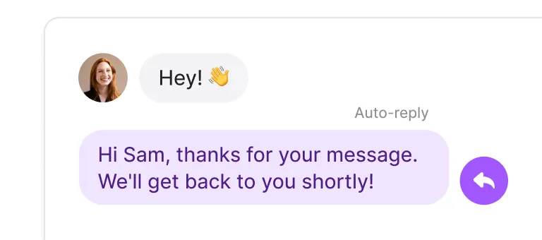 A woman is smiling in a chat box.