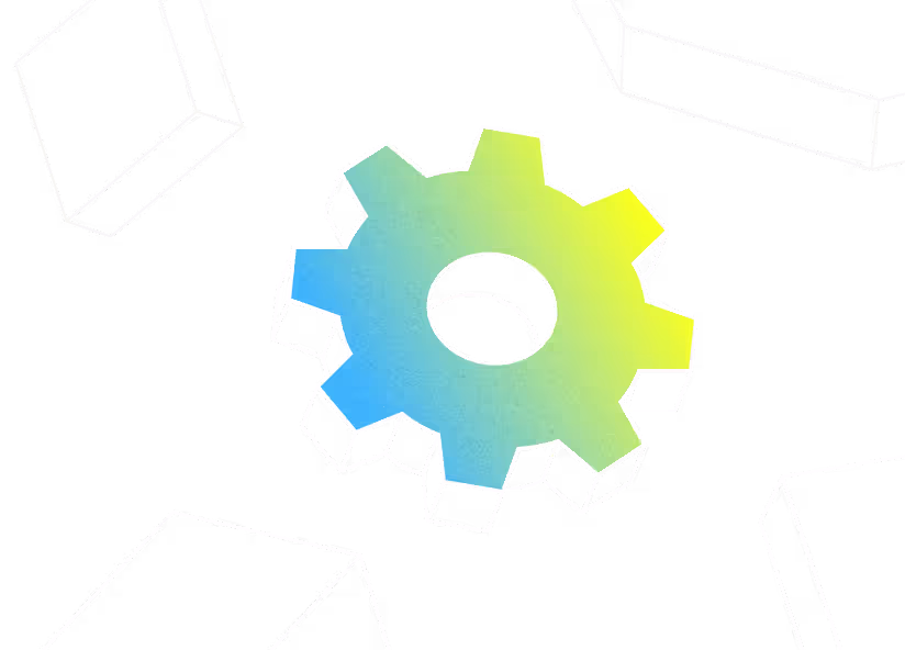 A blue and yellow gear with a blue circle in the middle.