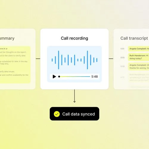 A yellow background with a call data synced button.