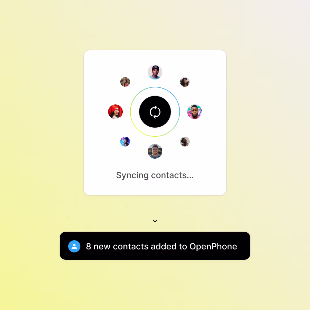 A yellow background with a button that says "8 new contacts added to open phone".