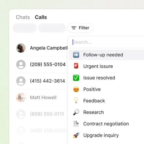 A screen with a chat box and a button that says Follow Up Needed.