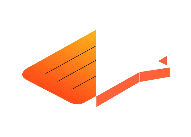 A gray and orange graphic with a white arrow.