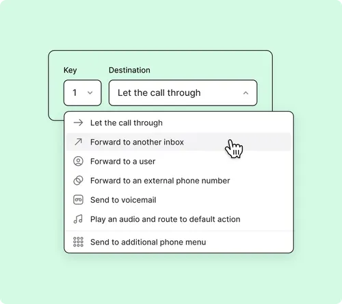 A menu with a button that says "Destination" on it.
