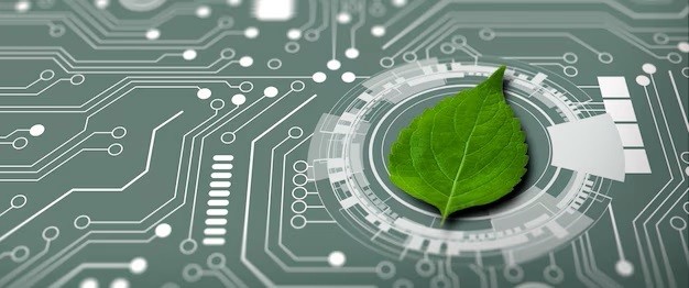 Starfish blog image showing leaves on circuit board pattern