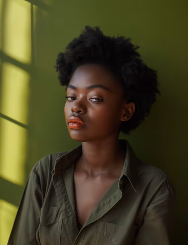 a woman with dark hair and a green shirt