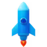 a blue rocket with a red flame