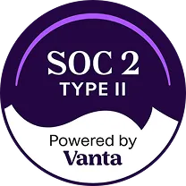 A purple circle with the words soc2 type ii powered by vanta.