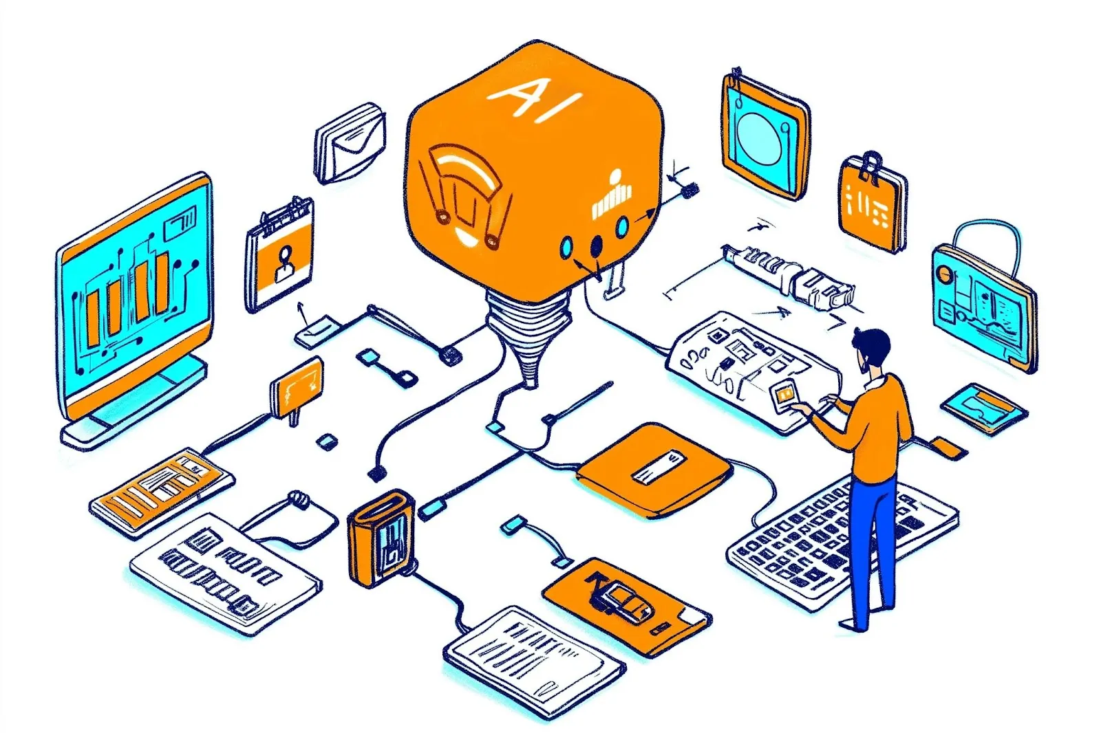 Complex interconnected computer system diagram