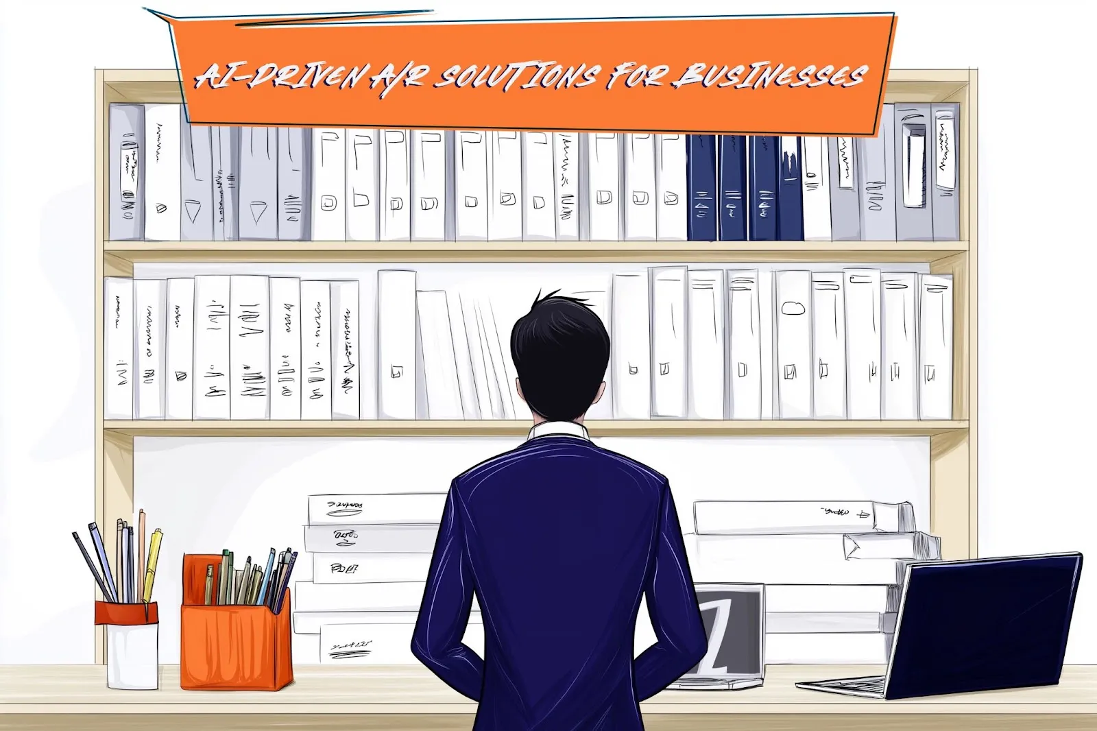 Person looking at binders on a wall