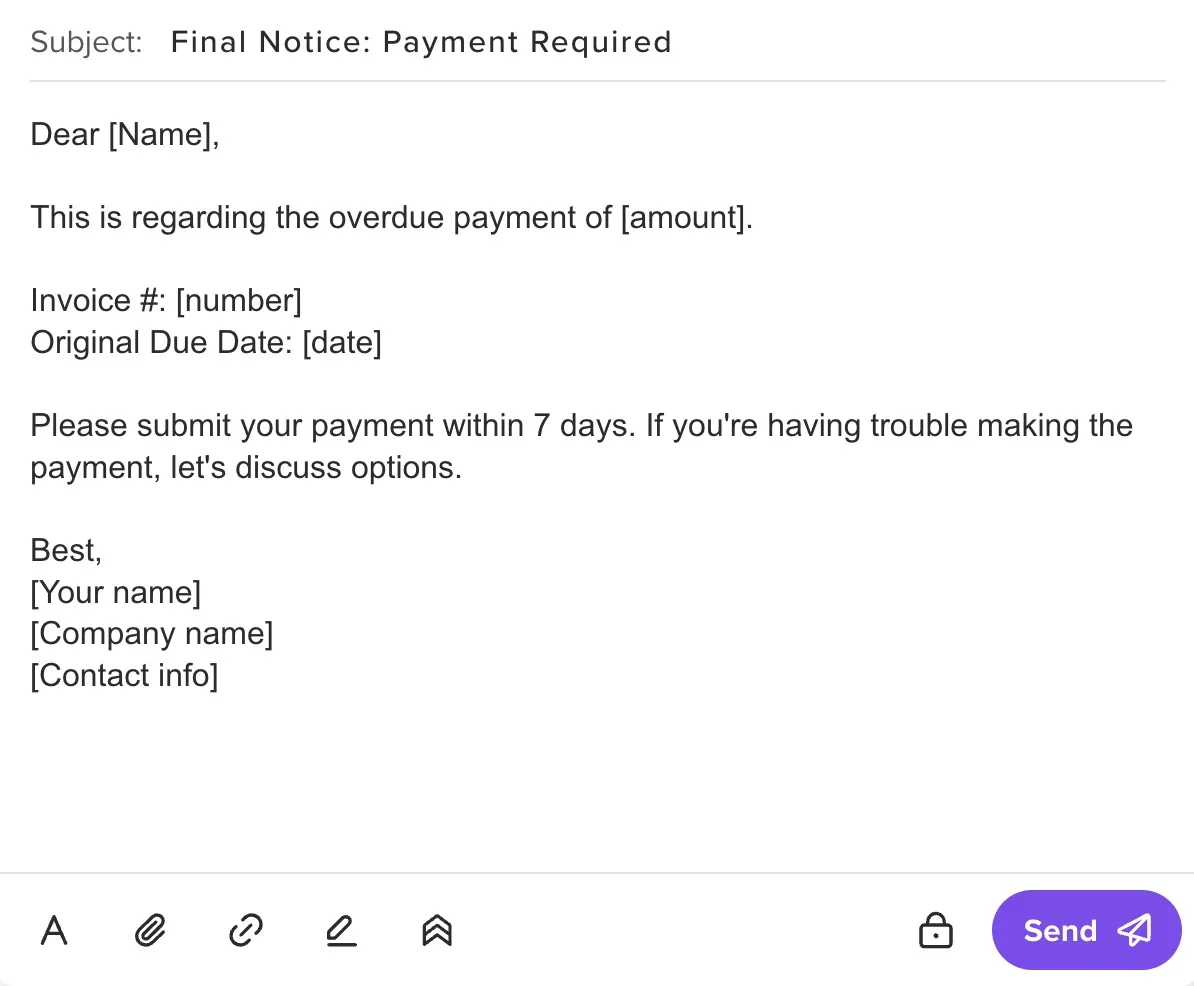 Fourth reminder email example