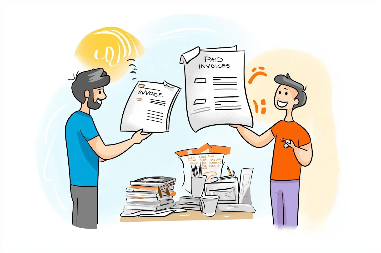 People reviewing invoices