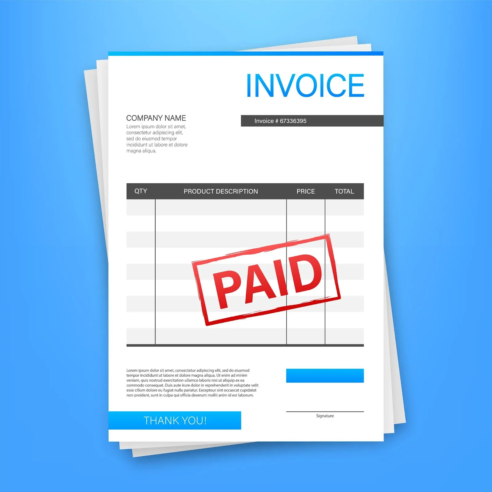 Picture of an invoice that has been paid