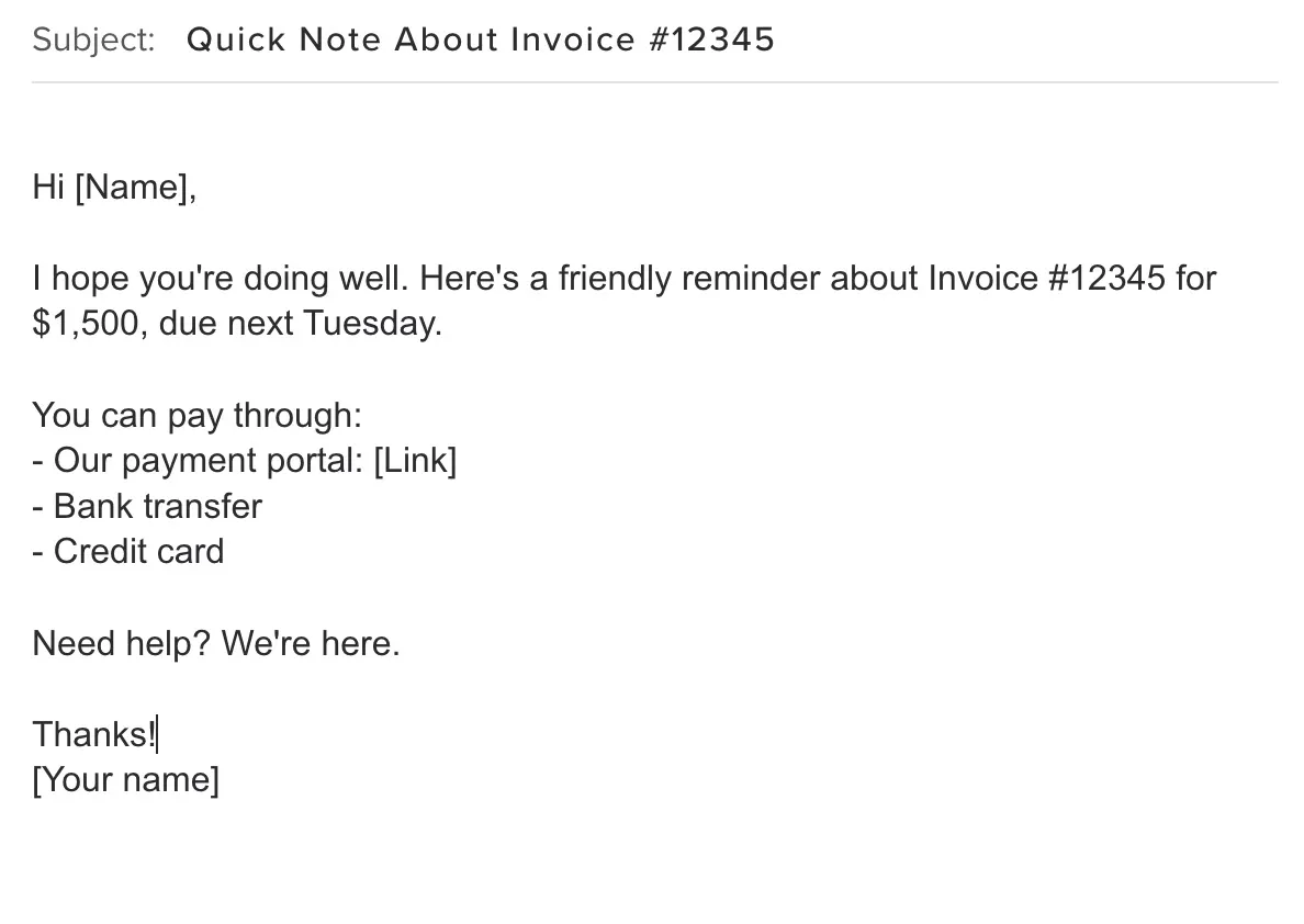Email template for invoice notice