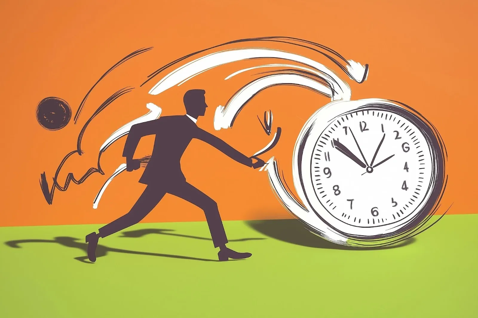 A person running after a clock