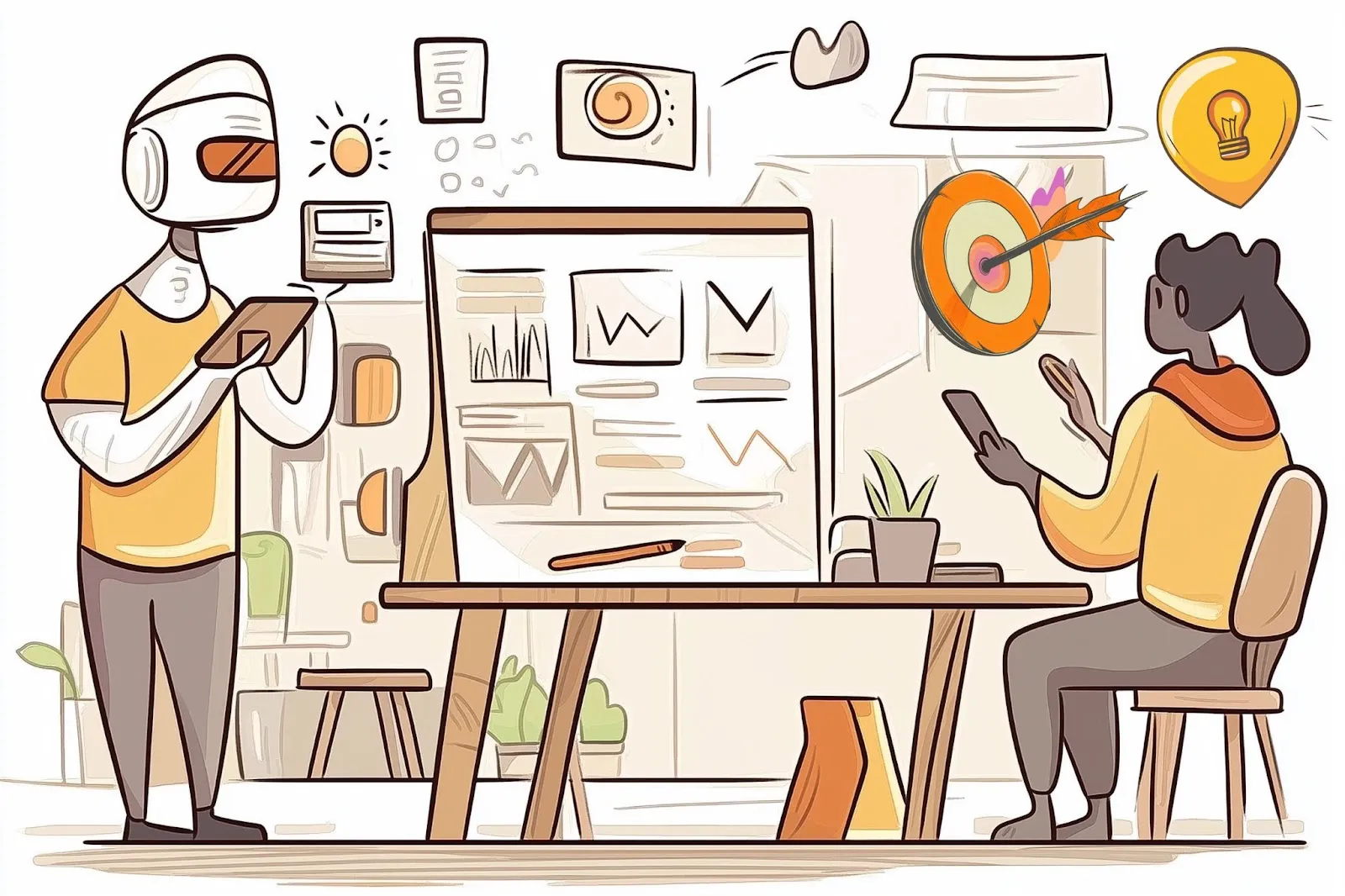 Human and robot at a table