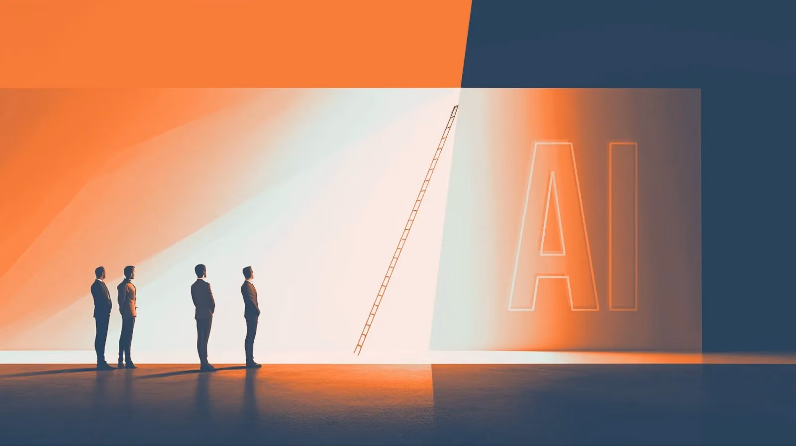 People looking at an AI sign