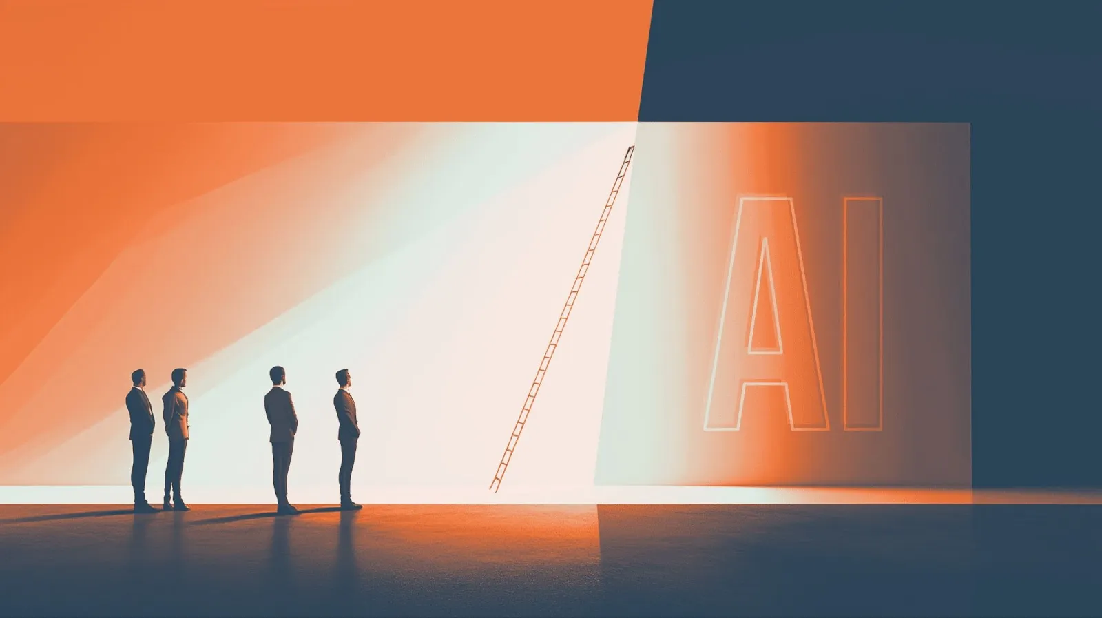 People looking at an AI sign