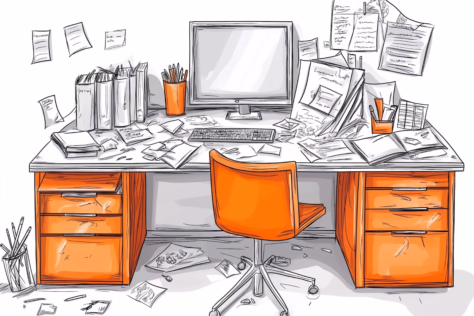 Desk that is messy