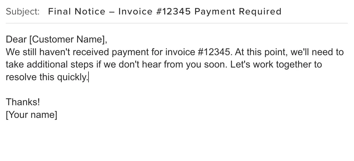 Final notice reminder dunning email example