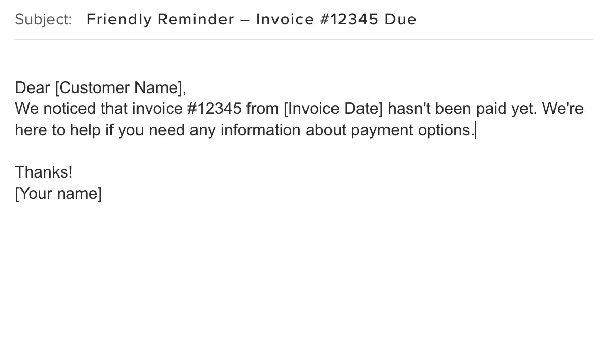 Friendly reminder dunning email example