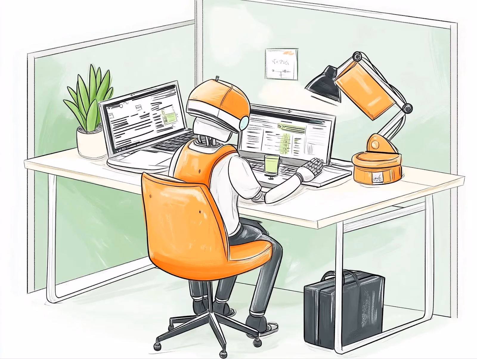 Robot at a computer