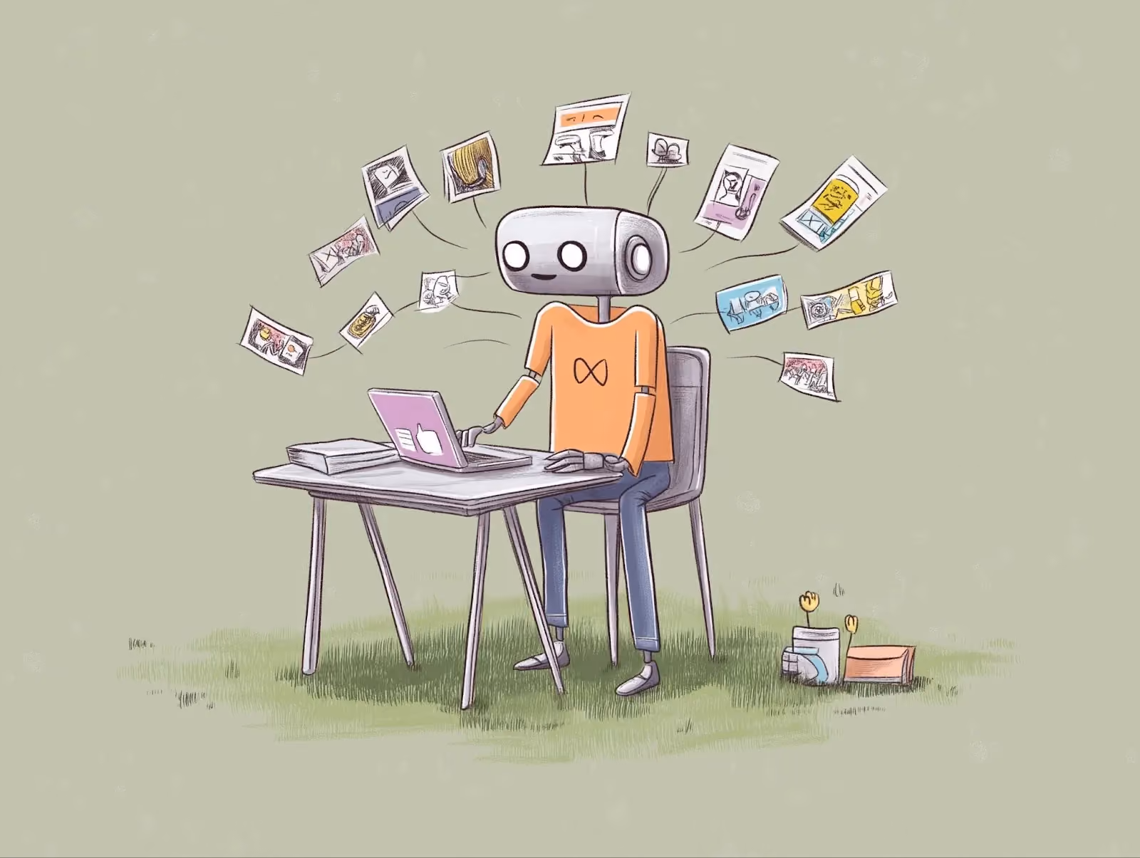 Robot at a computer