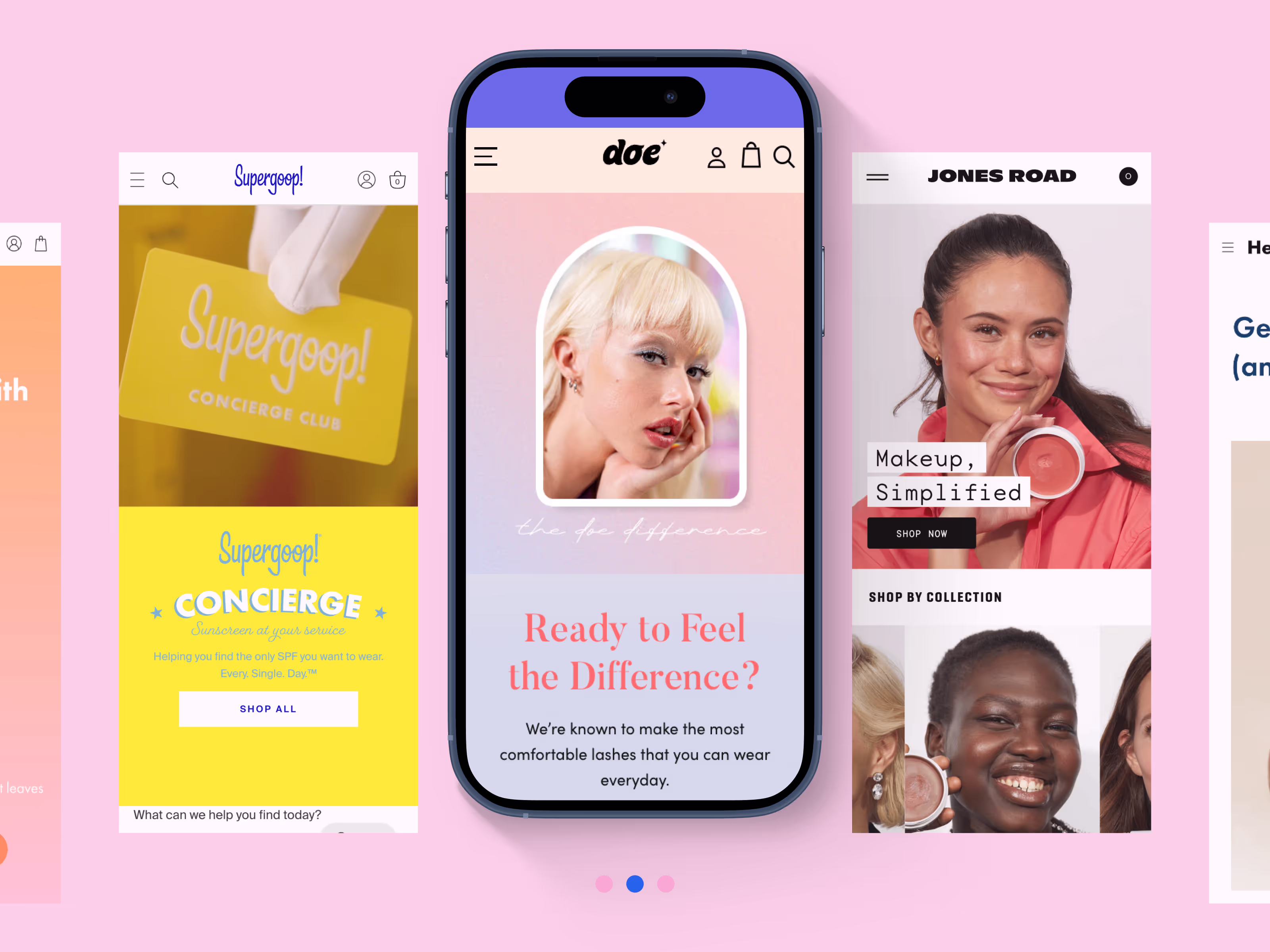 A Shopify landing page builder displaying beauty and skincare ecommerce brands with visually engaging, mobile-friendly product pages.