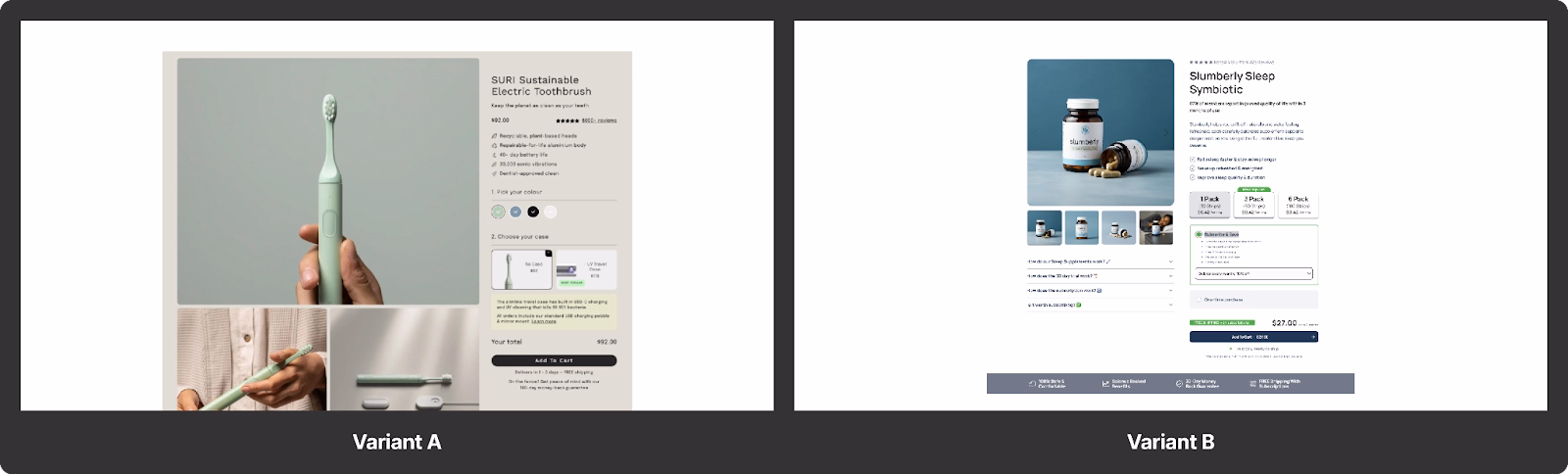 Shopify Theme A/B Test using Two PDP variants as an example