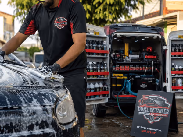 Mulher atendendo cliente na estética automotiva através do aplicativo operacional Jump Car