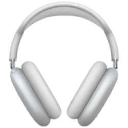 Silver wireless over-ear headphones with cushioned ear pads and headband.