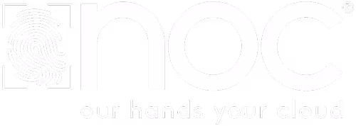 Logo NOC in bianco, dal design moderno.