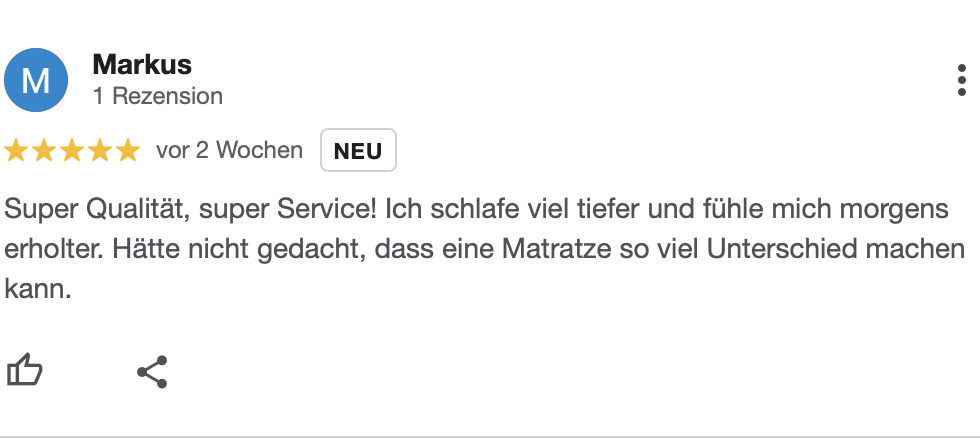 Erfahrungsbericht auf Google – Luxupur Matratze bringt erholsamen Schlaf ohne Kompromisse