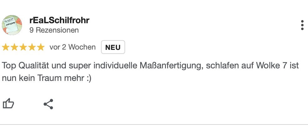 Echte Google Bewertung: Luxupur Matratze sorgt für spürbar bessere Nachtruhe