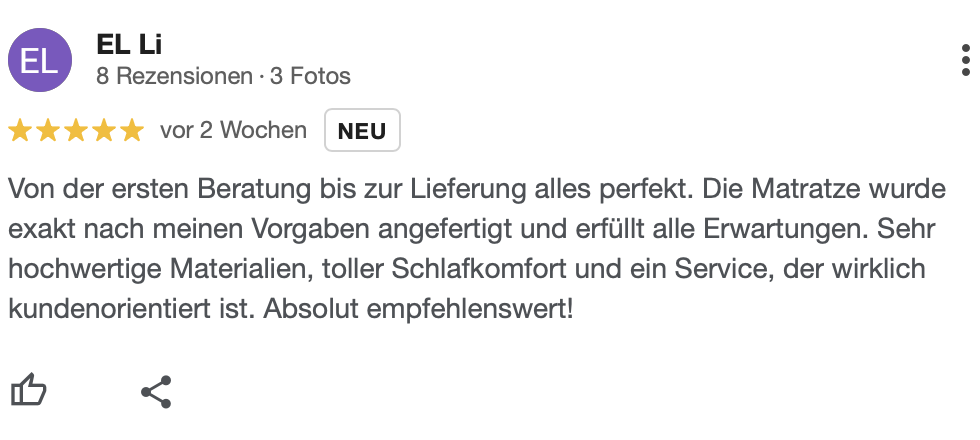 Google Bewertung: Luxupur Matratze verbessert Schlafkomfort und Rückenunterstützung deutlich