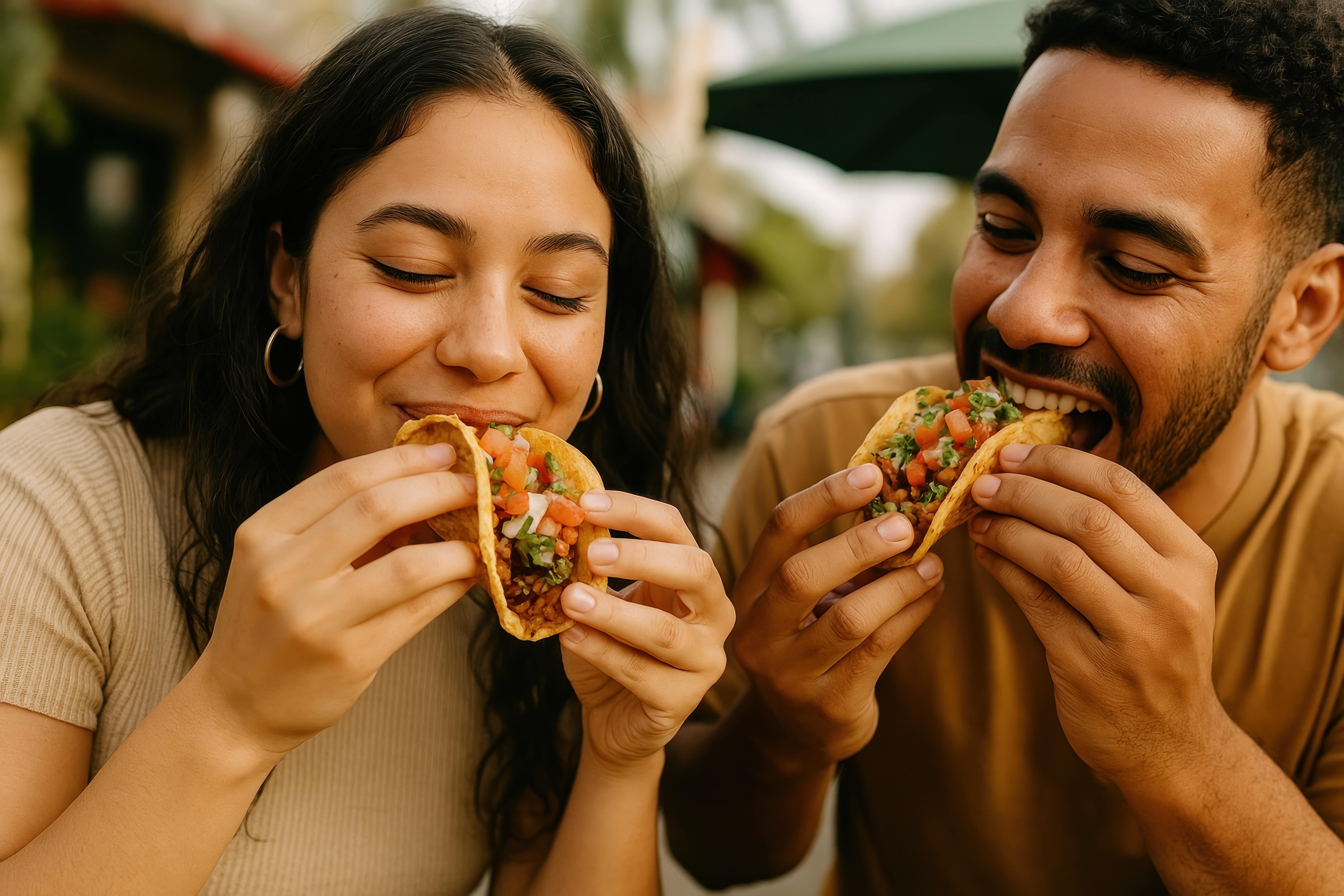 people eating taco stock image