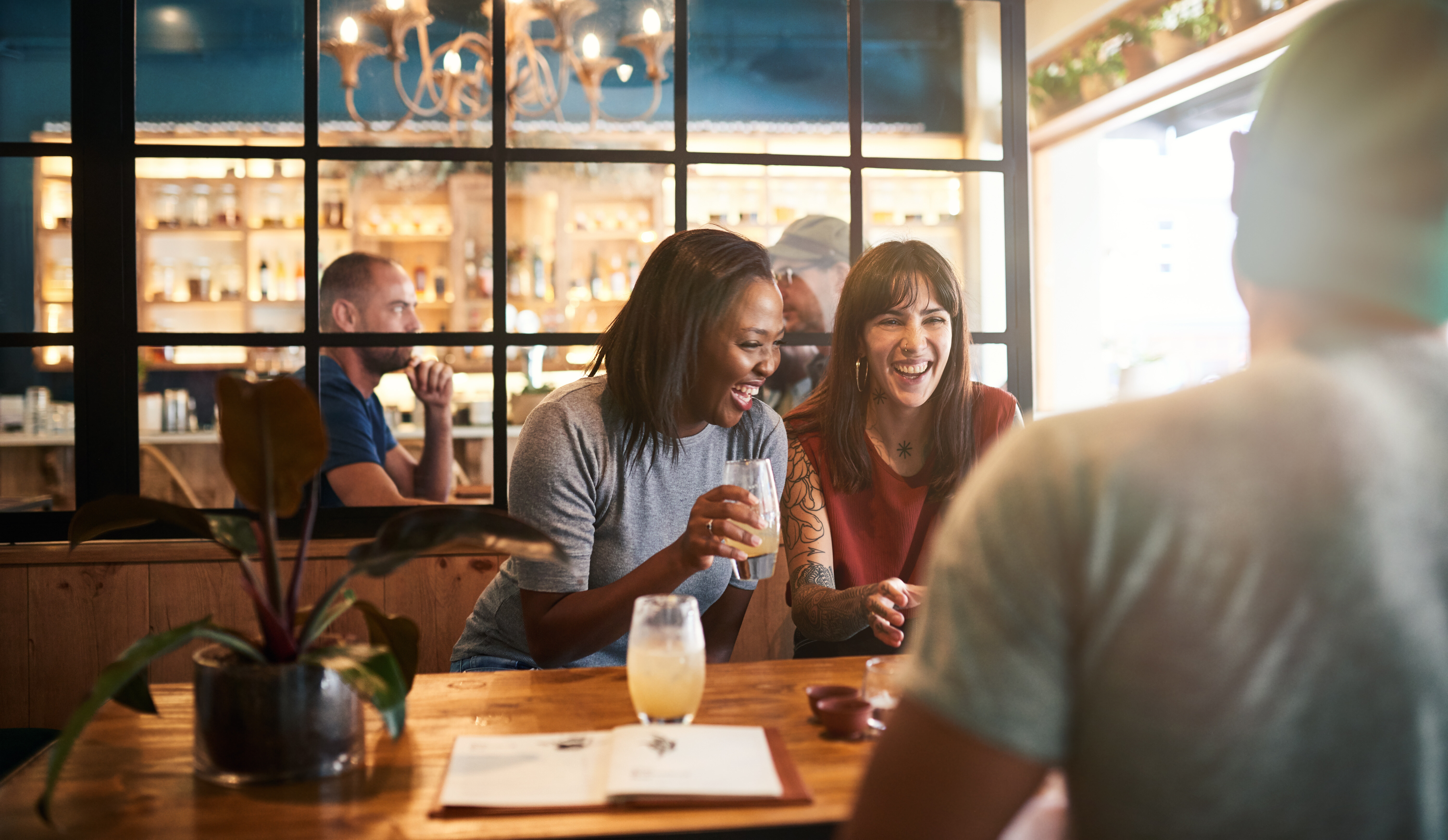 people eating out stock image