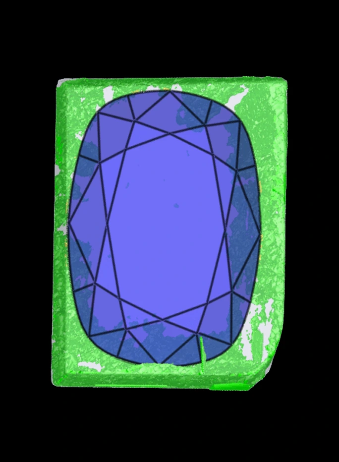 CAD design of a cushion cut lab diamond before being cut.