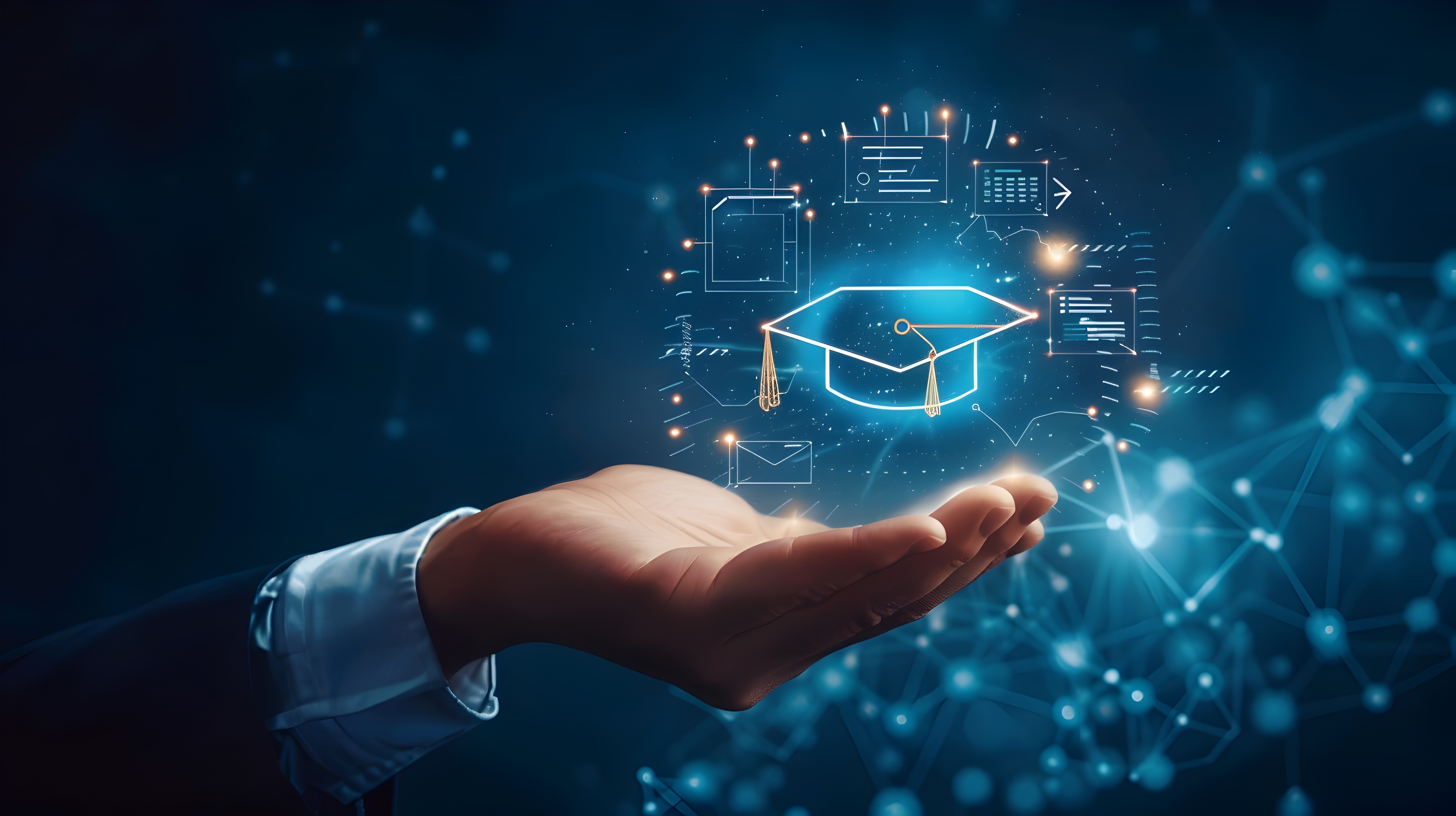 A hand holding a graduation hat