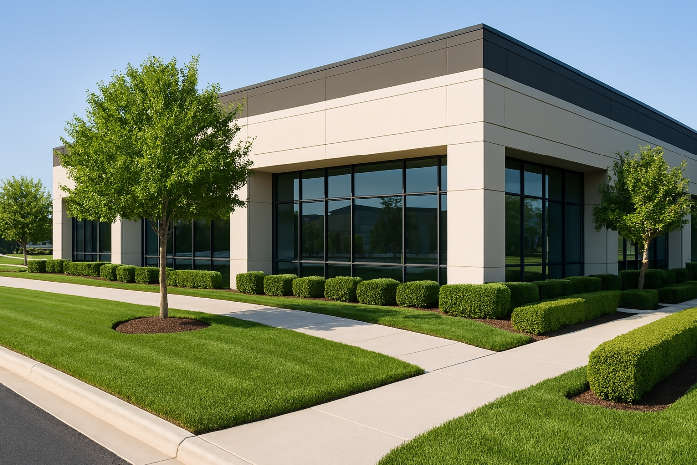 Commercial landscape design and installation in Dallas TX — office and retail property