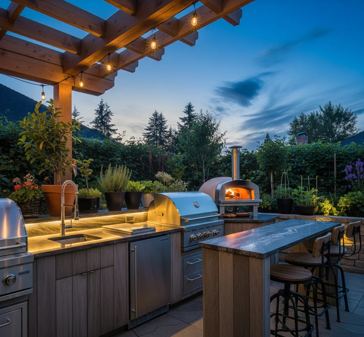 Outdoor kitchen contractor in Dallas TX — backyard kitchen with built-in grill and counters
