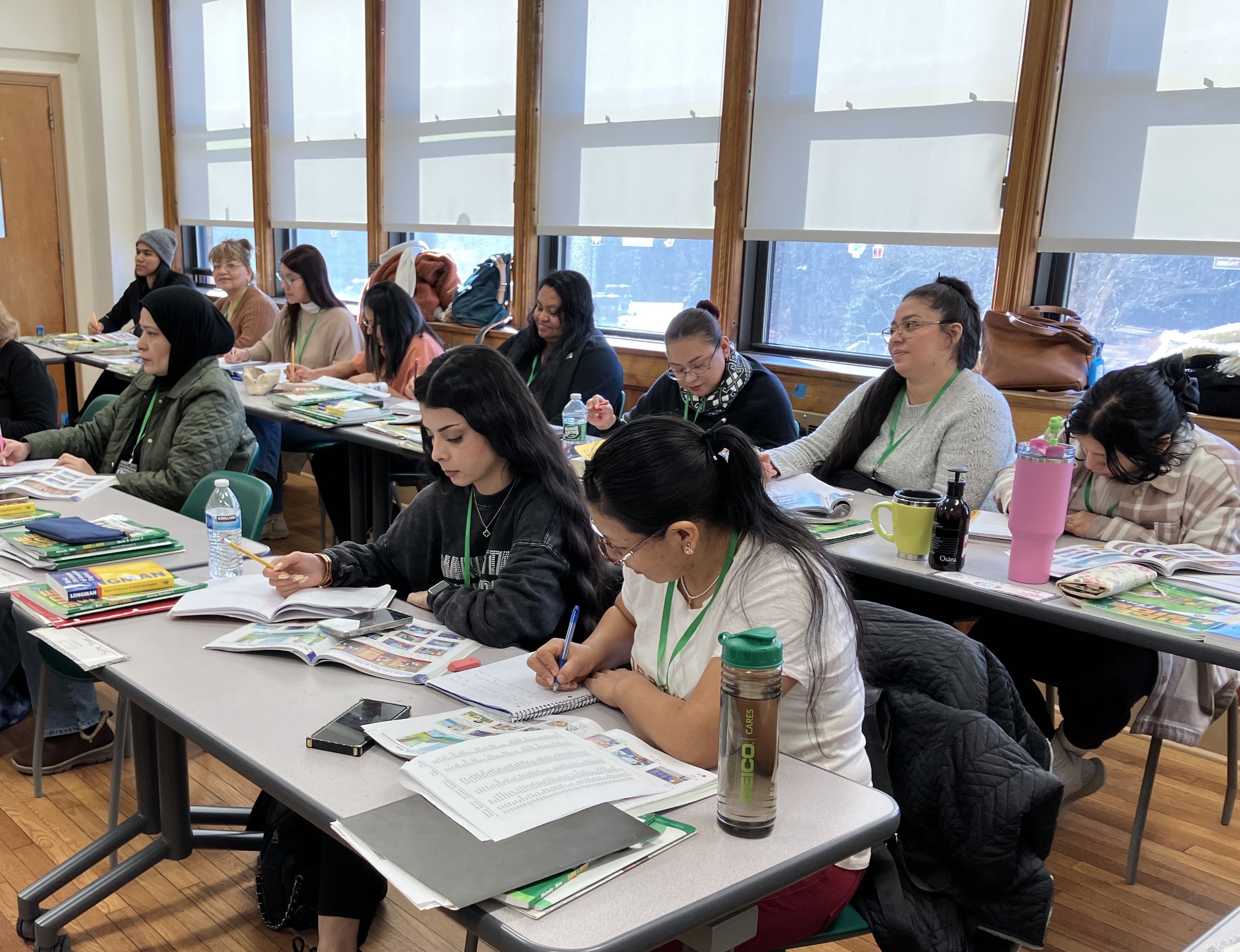 The students are studying in the old classrooms. 