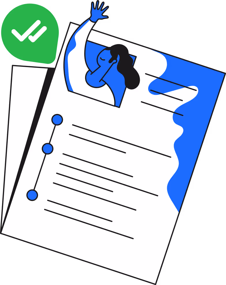 A blue and white paper with a woman on it.