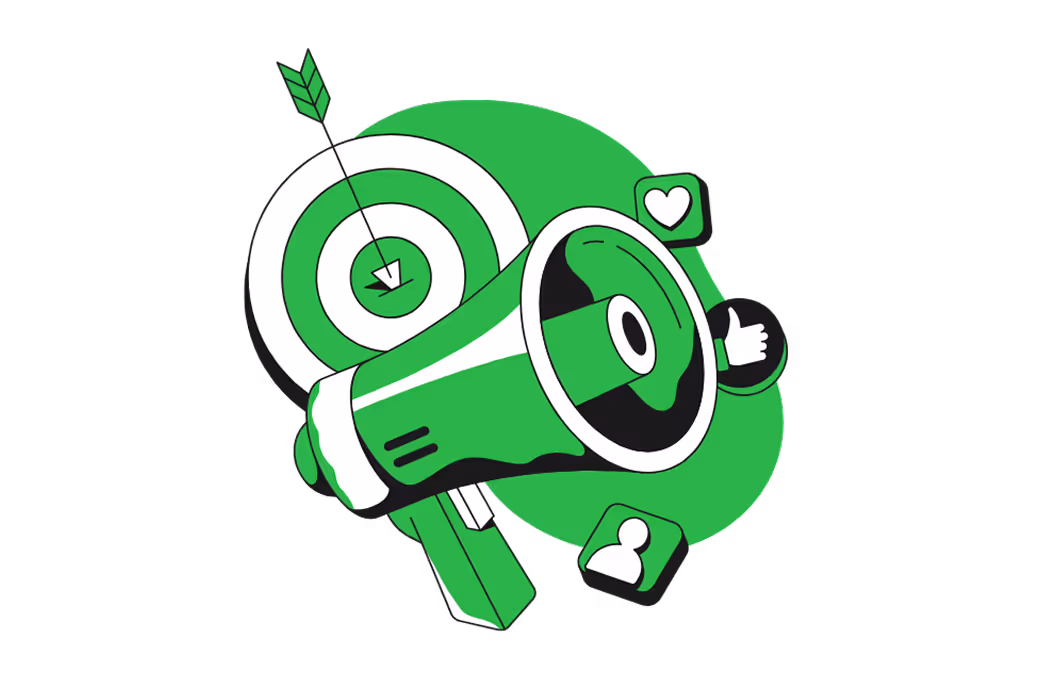 A green megaphone with a heart and arrow on it.