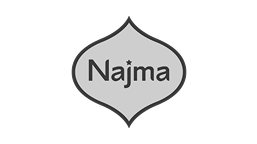 Najma logo in black and white ornate teardrop-shaped design