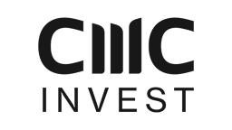 CMC Invest black and white logo with stylized letter design