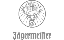 Jägermeister logo with stylized deer head and radial lines in monochrome