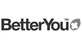 BetterYou logo with stylized leaf in black and white