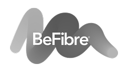 BeFibre logo with abstract curved shapes in grayscale
